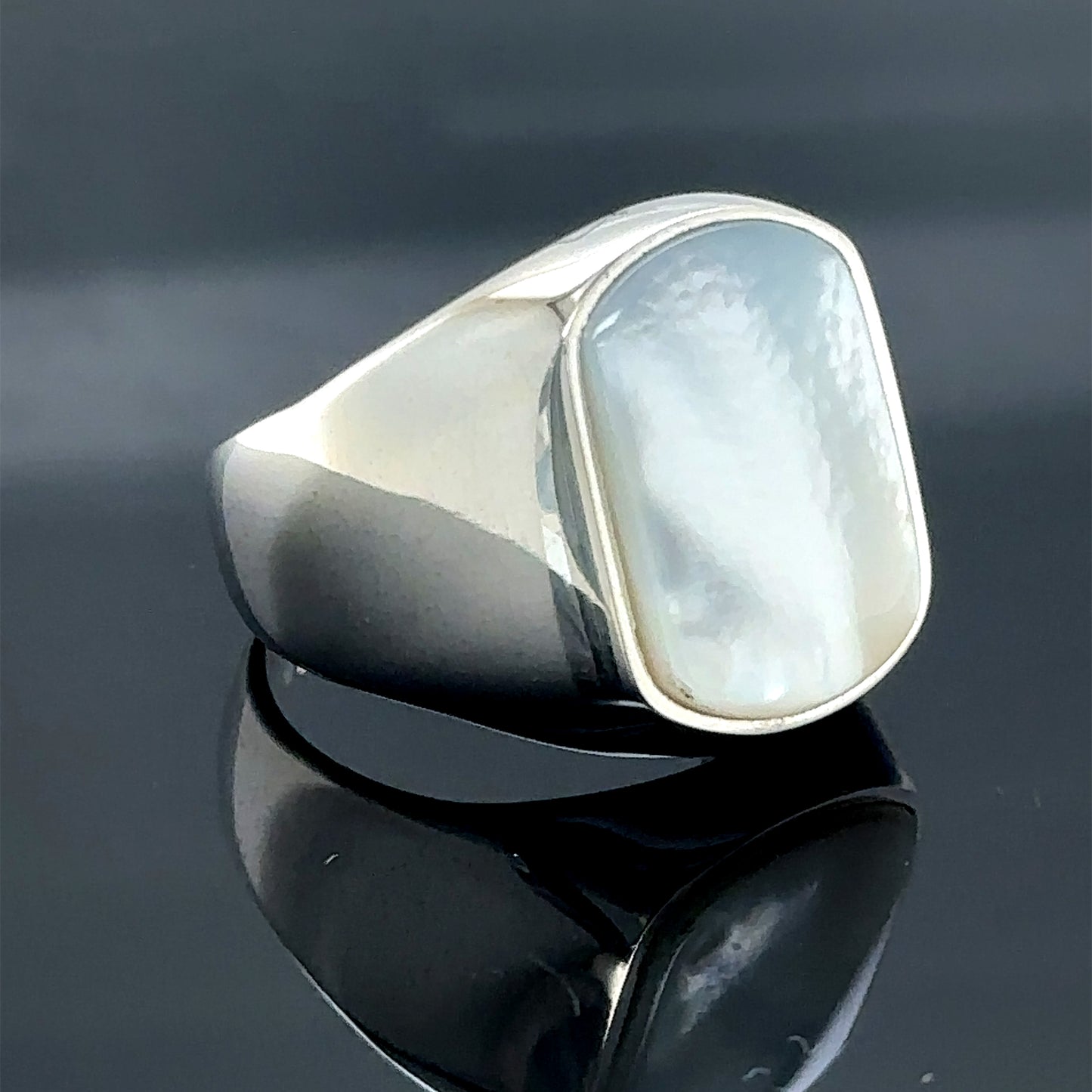 Silver Classic Mother Of Pearl Gemstone Men Ring