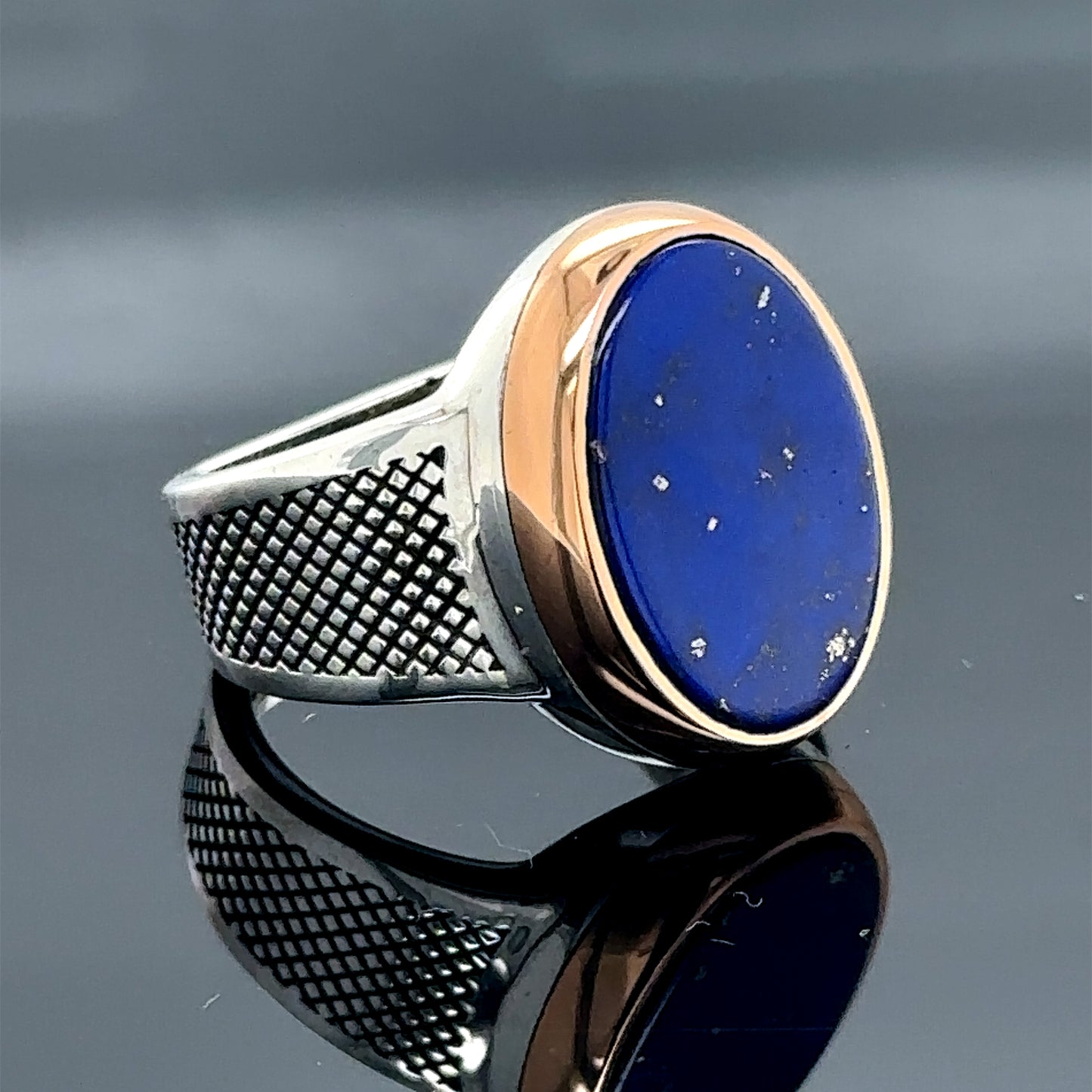 Silver Natural Classic Lapis Lazuli Gemstone Men Ring