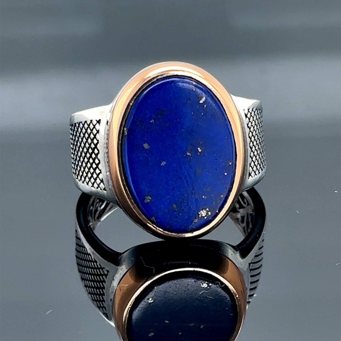 Silver Natural Classic Lapis Lazuli Gemstone Men Ring