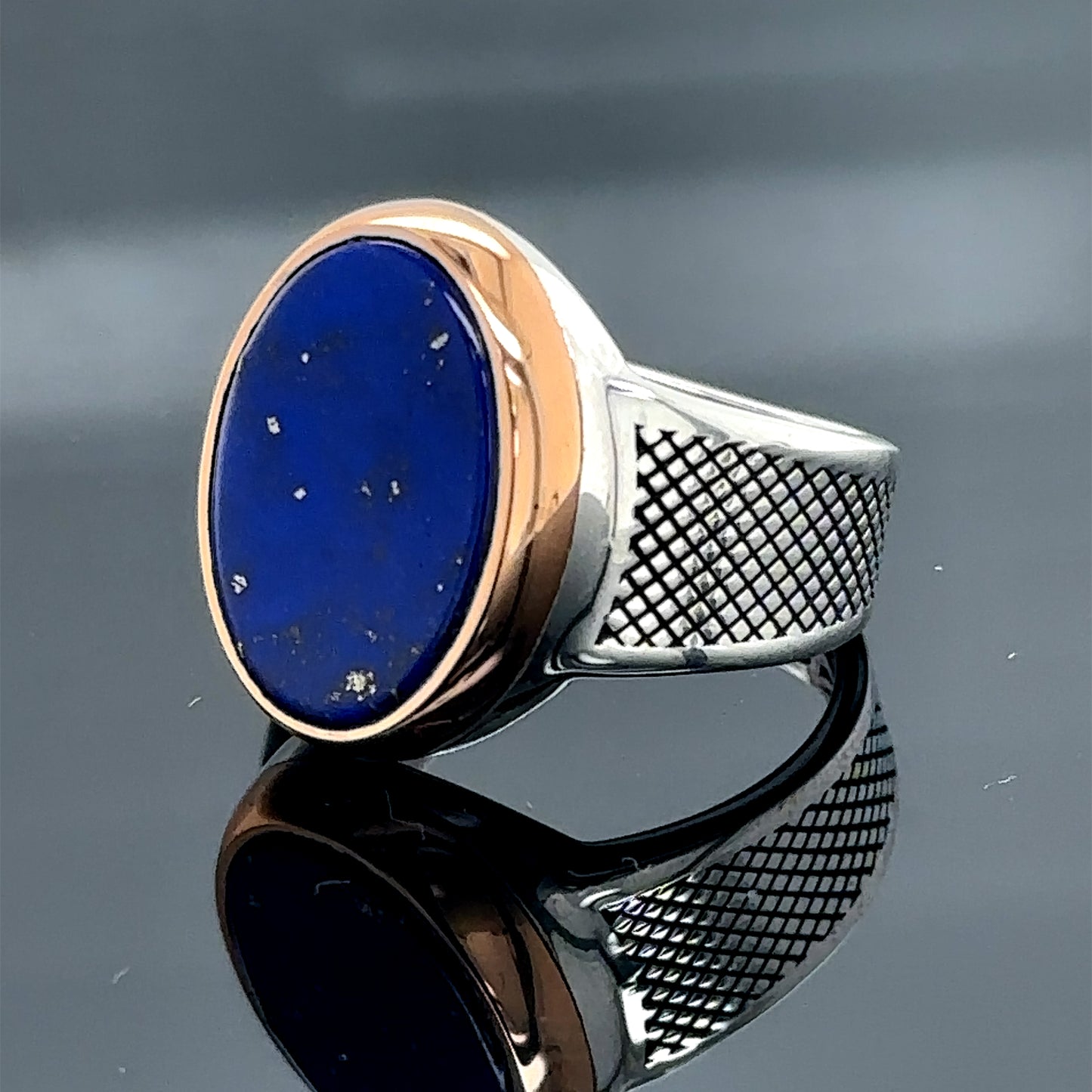 Silver Natural Classic Lapis Lazuli Gemstone Men Ring