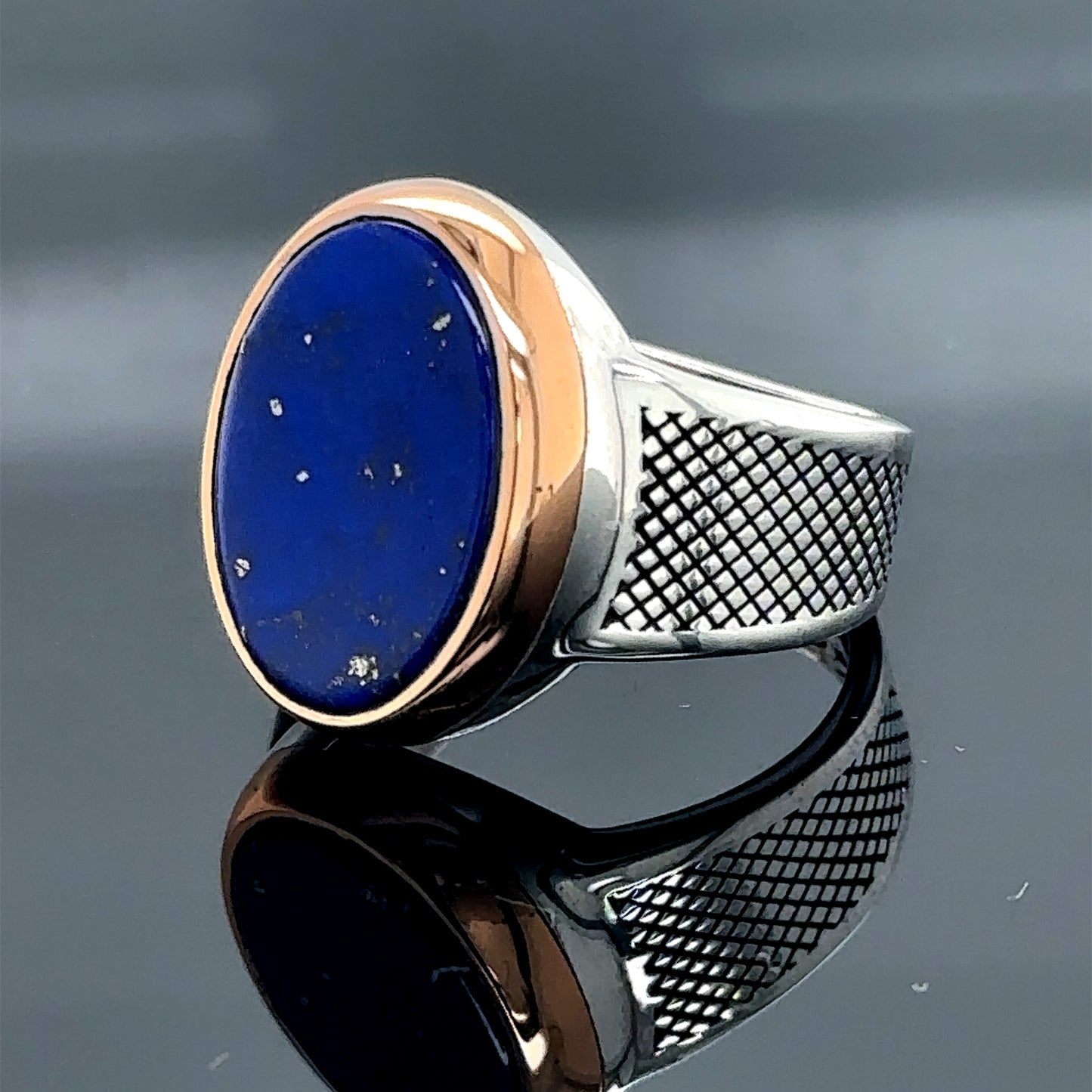 Silver Natural Classic Lapis Lazuli Gemstone Men Ring