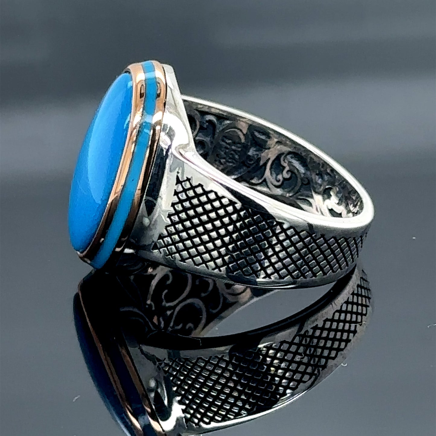 Silver Oval Minimal Men Turquoise Gemstone Ring