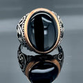 Silver Handmade Engraved Onyx Gemstone Men Ring