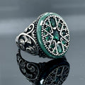 Men Handmade Engraved Green Emerald Stone Ring