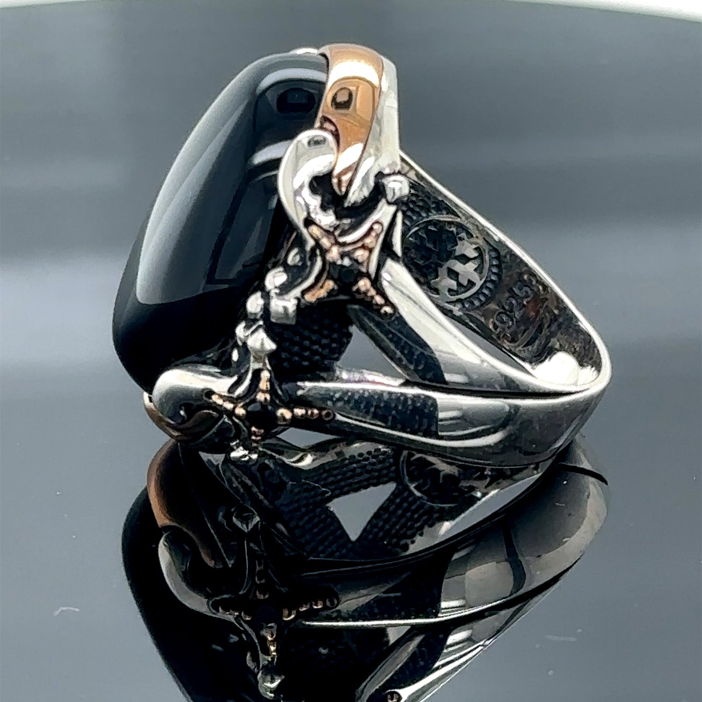 Men Silver Sword Model Natural Onyx Gemstone Ring