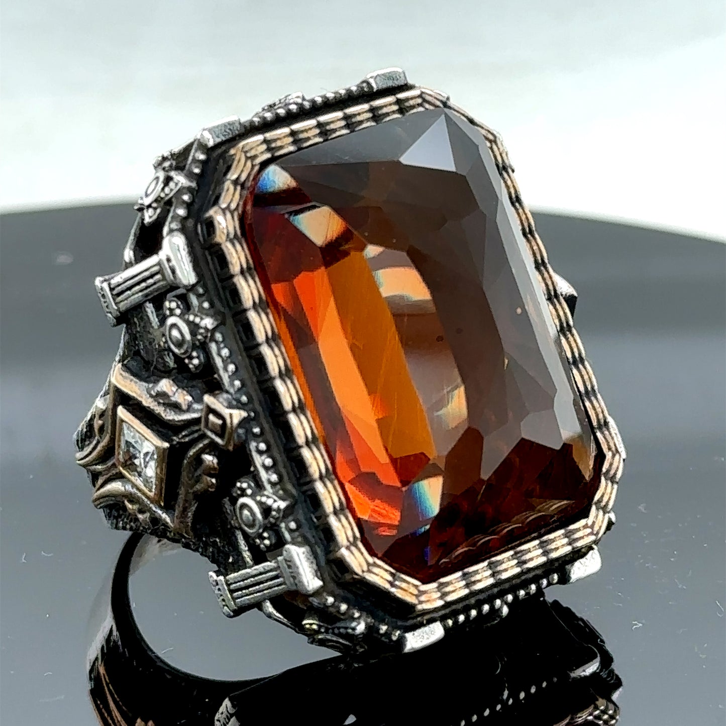 Men Large Zultanite Gemstone Square Ottoman Ring