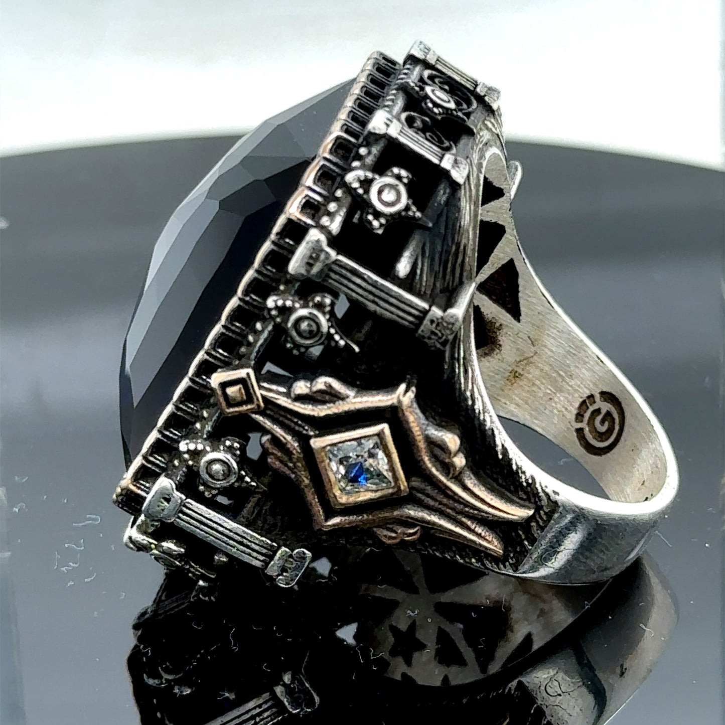 Men Large Sapphire Gemstone Square Ottoman Style Ring