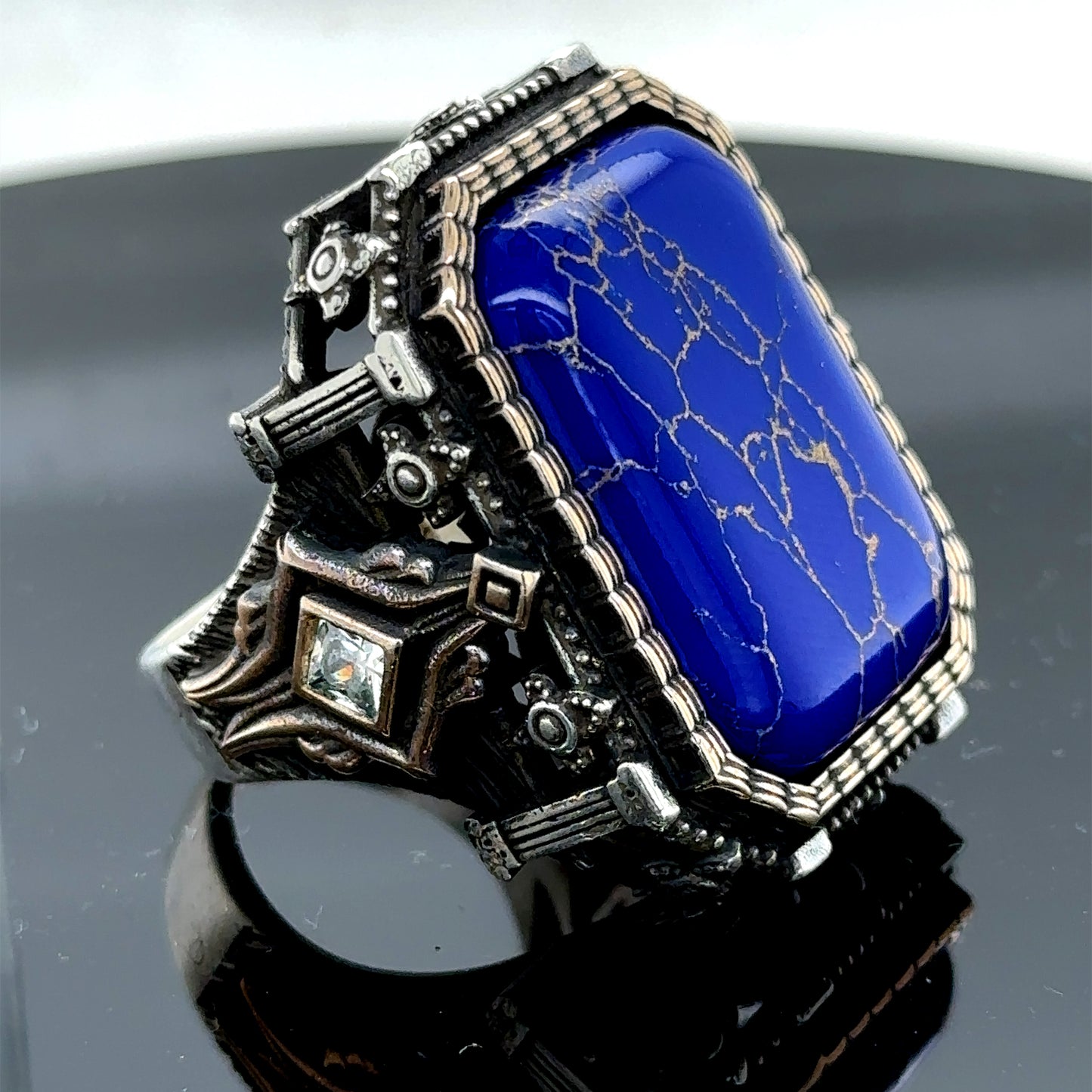 Men’s Silver Handmade Large Lapis Lazuli Ring