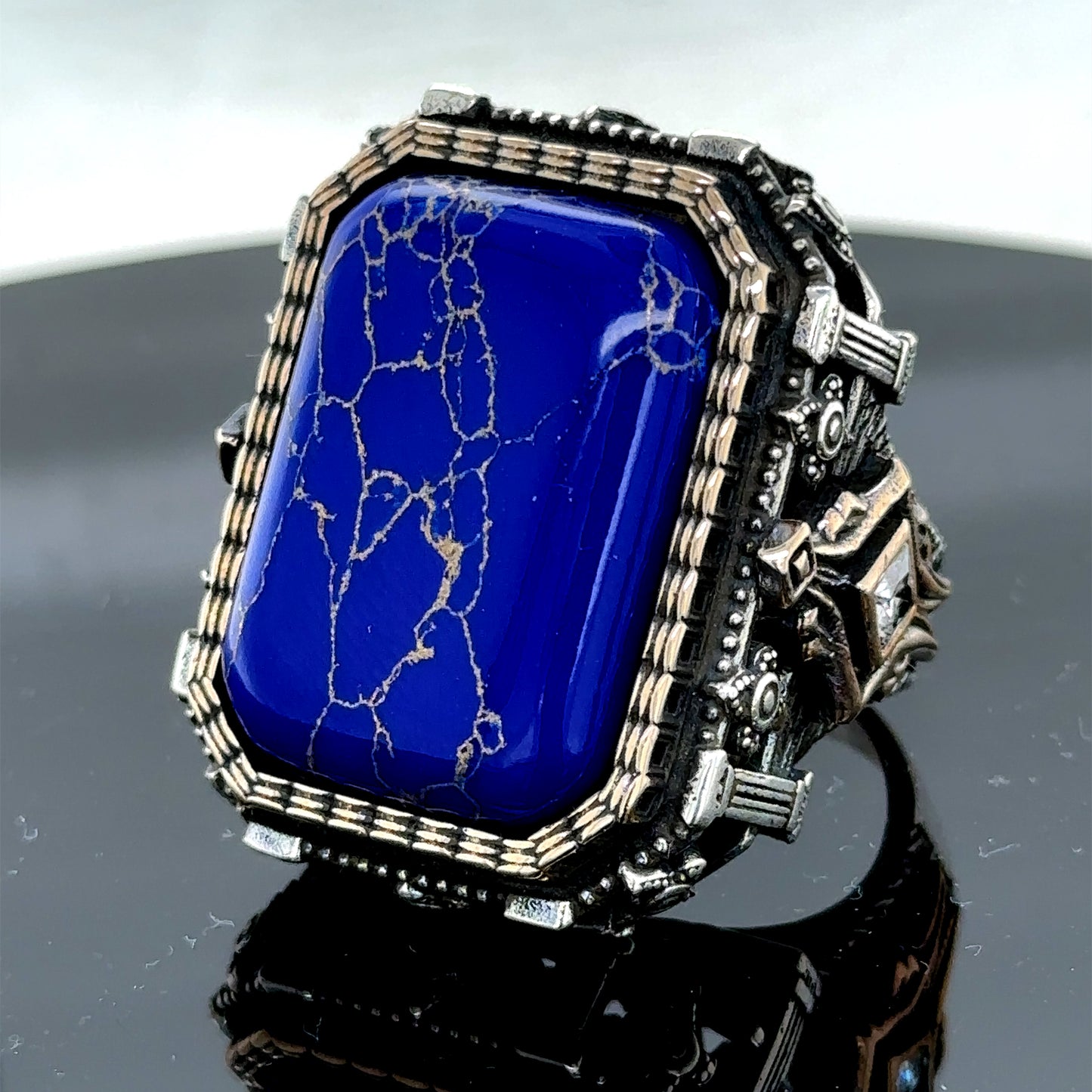 Men’s Silver Handmade Large Lapis Lazuli Ring