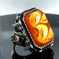 Men’s Handmade Silver Square Large Amber Stone Ring