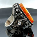 Men’s Handmade Silver Square Large Amber Stone Ring