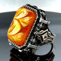 Men’s Handmade Silver Square Large Amber Stone Ring