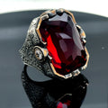 Men Silver Large Red Zircon Ruby Gemstone Large Ring