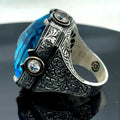 Men Silver Large Aquamarine Gemstone Handmade Men Ring