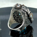 Men Silver Large Aquamarine Gemstone Handmade Men Ring