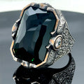 Men Silver Large Green Zircon Emerald Gemstone Ring