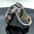 Men Silver Handmade Engraved Large Citrine Gemstone Ring