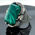 Anillo grande de malaquita natural en plata 925 para hombre