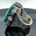 Anillo grande de malaquita natural en plata 925 para hombre