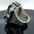 925 Men Silver Large Amber Gemstone Handmade Ring