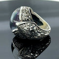 Anillo de plata con piedra lunar natural grabada para hombre