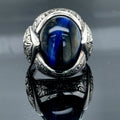 Men Silver Handmade Blue Tiger Eye Gemstone Ring