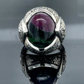 Men Silver Natural Tourmaline Gemstone Engraved Ring