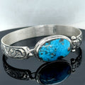 Silver Handmade Engraved Natural Turquoise Cuff Bracelet