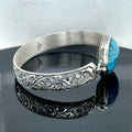 Silver Handmade Engraved Natural Turquoise Cuff Bracelet