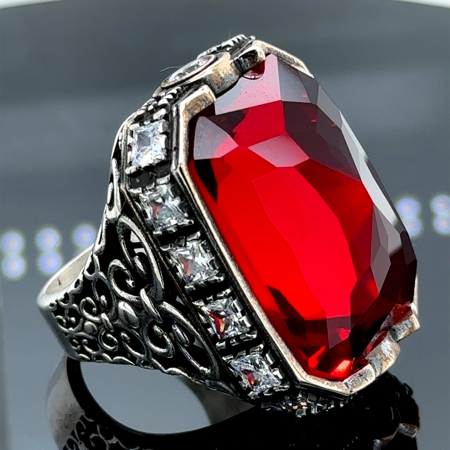 Men Silver Large Handmade Ruby Gemstone Ring