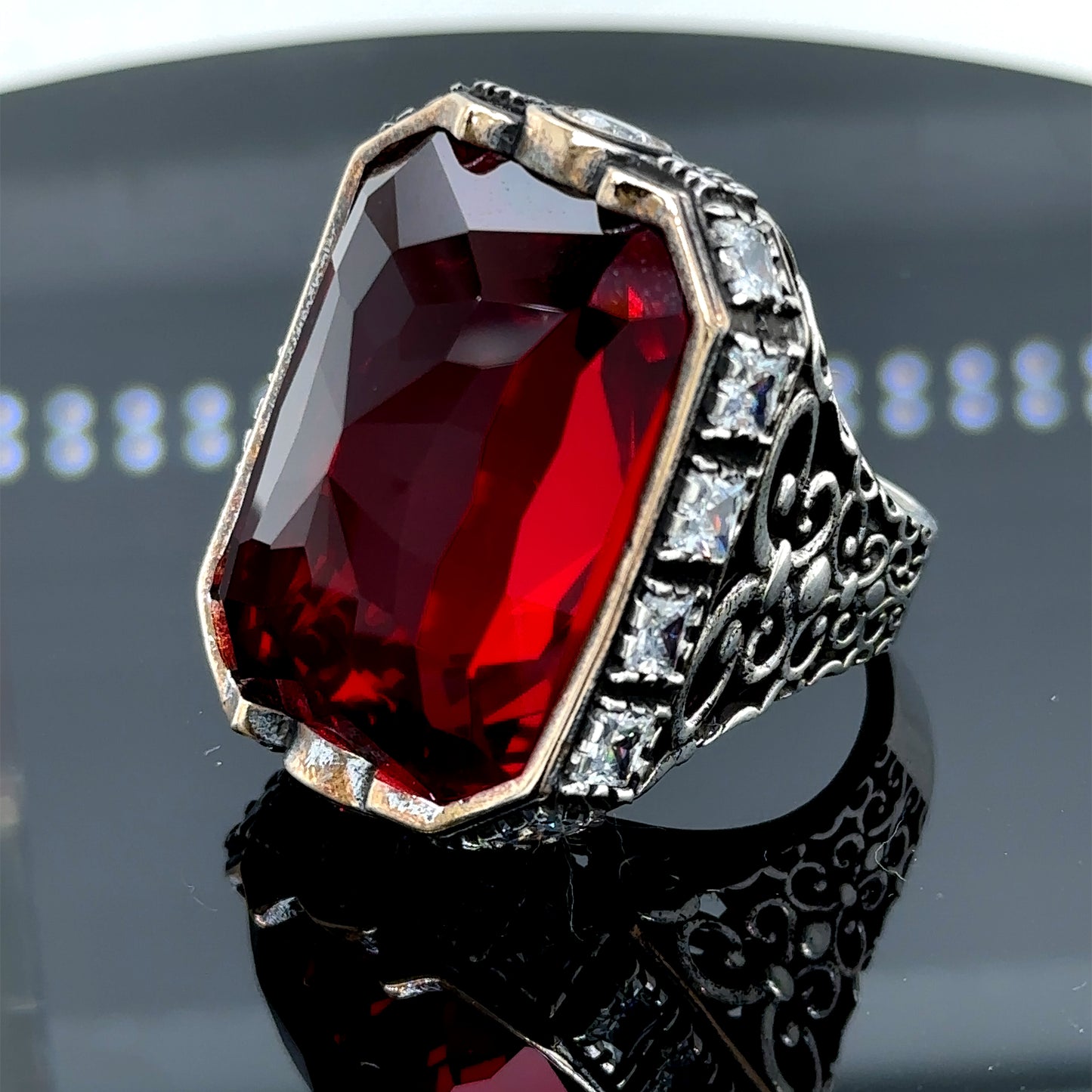 Men Silver Large Handmade Ruby Gemstone Ring