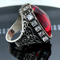 Anillo grande de plata con rubí hecho a mano para hombre