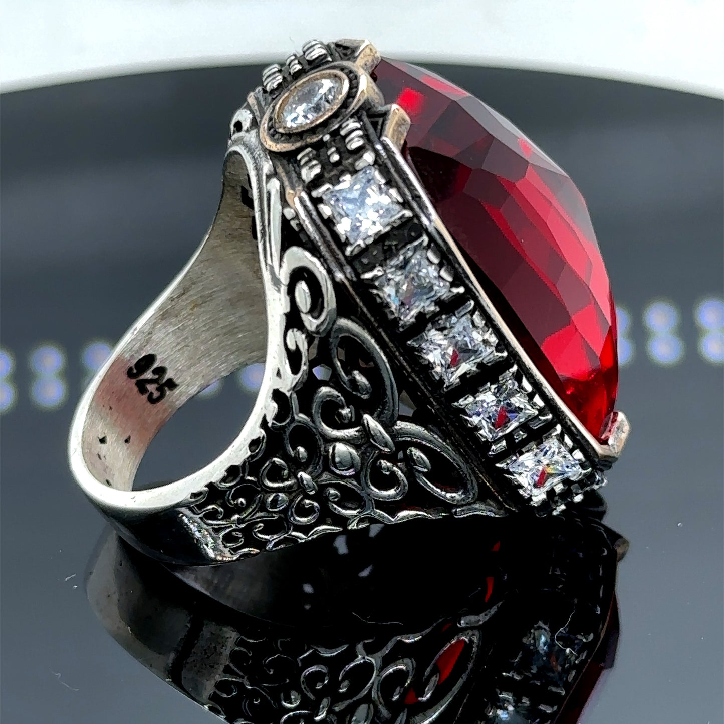 Men Silver Large Handmade Ruby Gemstone Ring