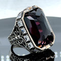 Men Silver Handmade Large Amethyst Gemstone Ottoman Ring