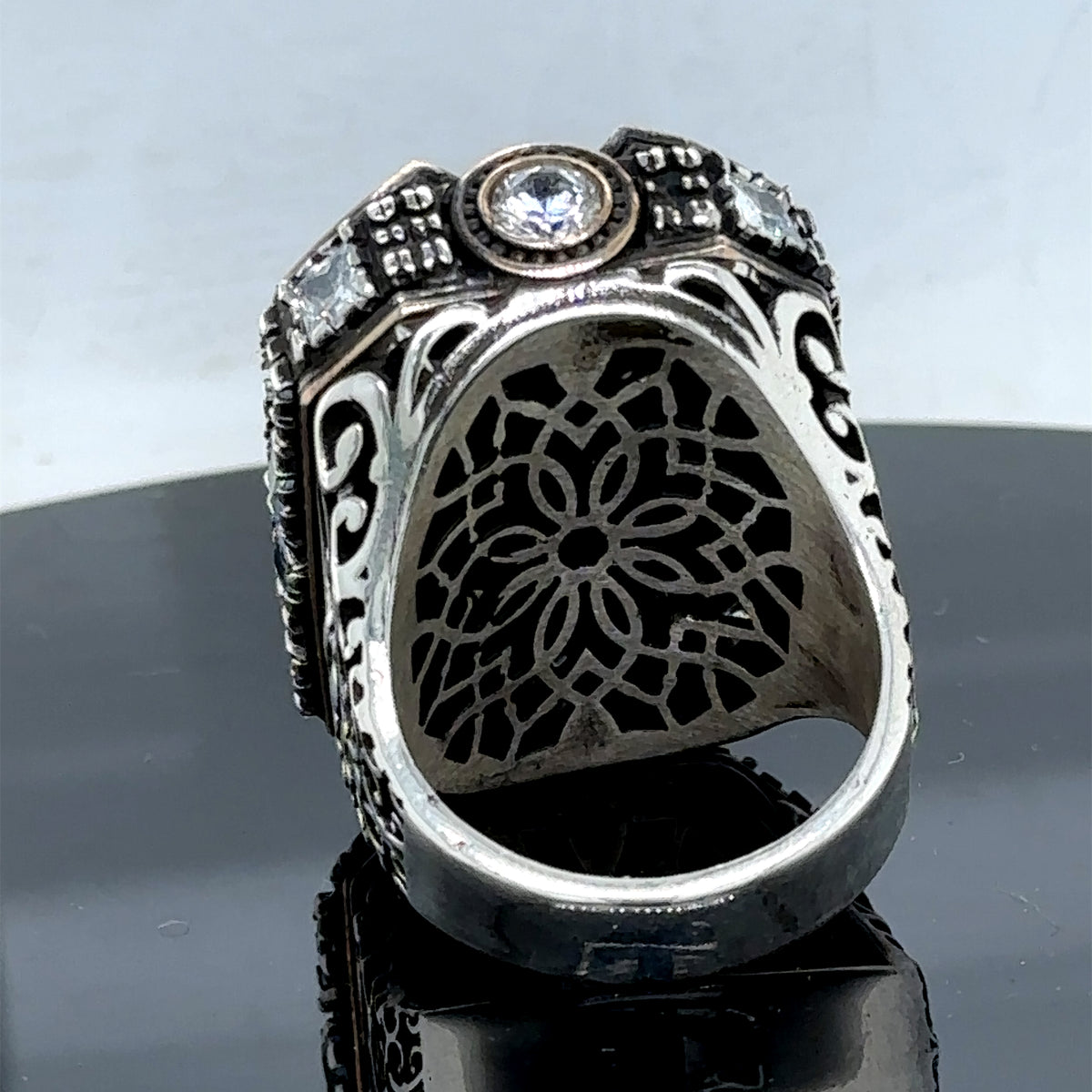 Silver Handmade Large Black Onyx Gemstone Ring