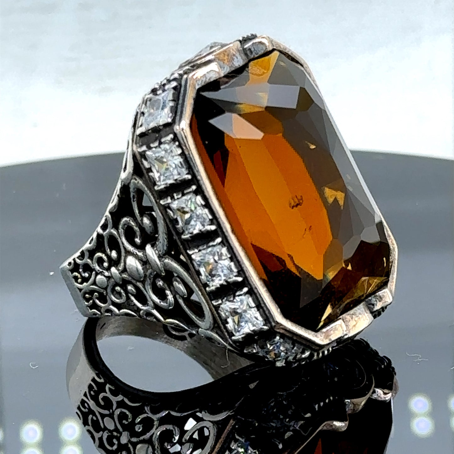 Men Handmade Large Raw Citrine Gemstone Ottoman Ring