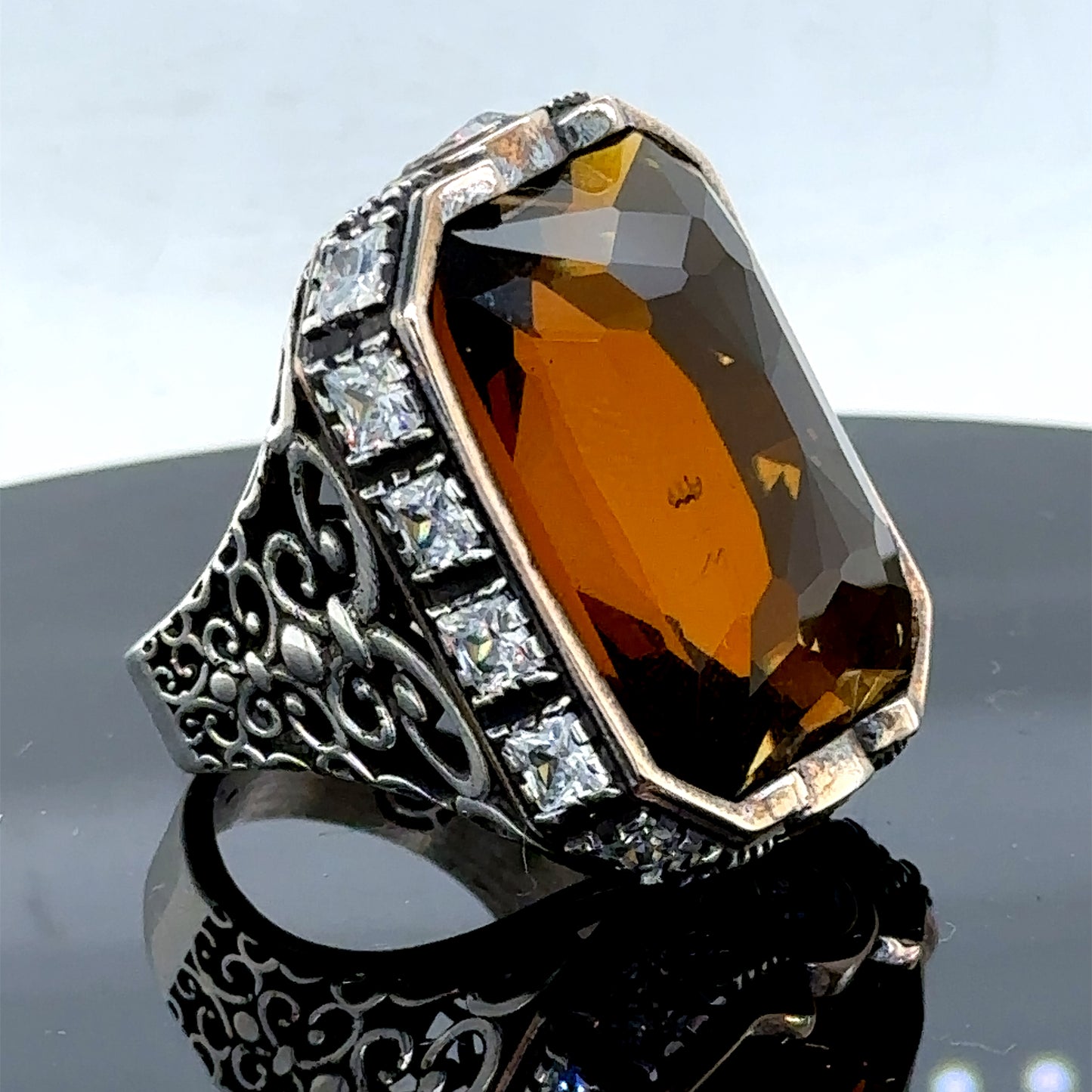 Men Handmade Large Raw Citrine Gemstone Ottoman Ring