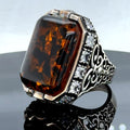 Men Handmade Natural Large Amber Gemstone Ring