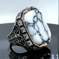 Men Silver Large White Turquoise Gemstone Ring