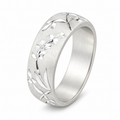 925 Silver Floral Engraved Ring, Nature Inspired Engraved Silver Ring, Handmade Turkish Jewelry, Vintage Hammered Band Ring, Wide Band Ring