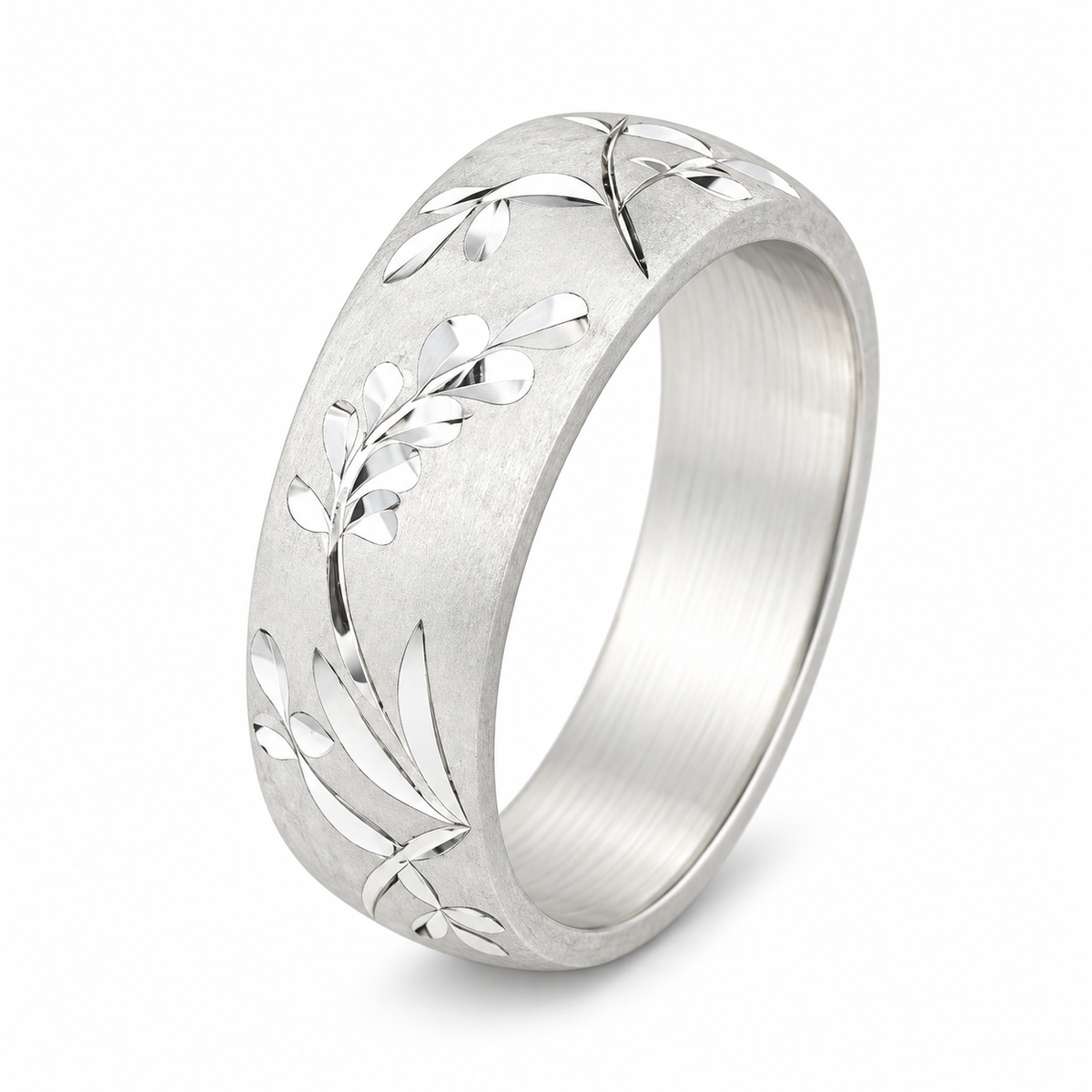 925 Silver Floral Engraved Ring, Nature Inspired Engraved Silver Ring, Handmade Turkish Jewelry, Vintage Hammered Band Ring, Wide Band Ring