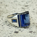 Anillo de plata 925 con zafiro para hombre, hecho a mano