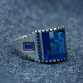 Anillo de plata 925 con zafiro para hombre, hecho a mano