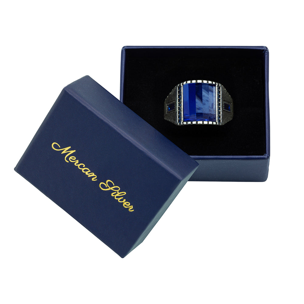 Anillo de plata 925 con zafiro para hombre, hecho a mano