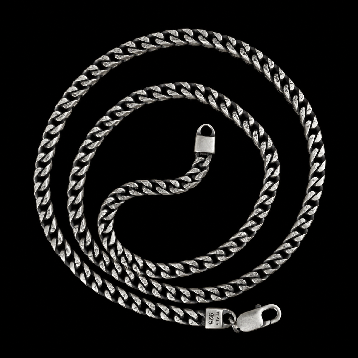 925 Sterling Silver 5mm Oxidized Curb Chain Necklace for Men
