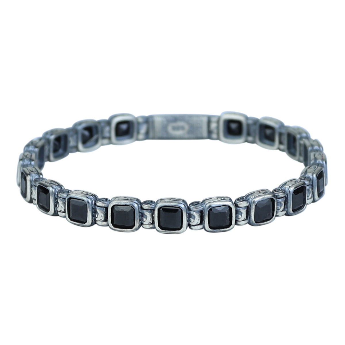 Men Silver Onyx Stone Bracelet, Square Onyx Hand-Engraved Bracelet, Mens Black Moissanite Bracelet, Perfect Gift, Anniversary Gift