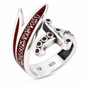 925 Sterling Silver Double Zulfiqar Sword Ring with Ruby Stone