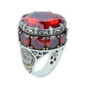 Men Silver Ruby Stone Solomon Signet Ring, King Solomon Signet Ring, 925 Sterling Silver