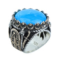 925K Sterling Silver Turquoise Sword Round Ring, Large Turquoise  Signet Turquoise Ring, Turkish Handmade Ring