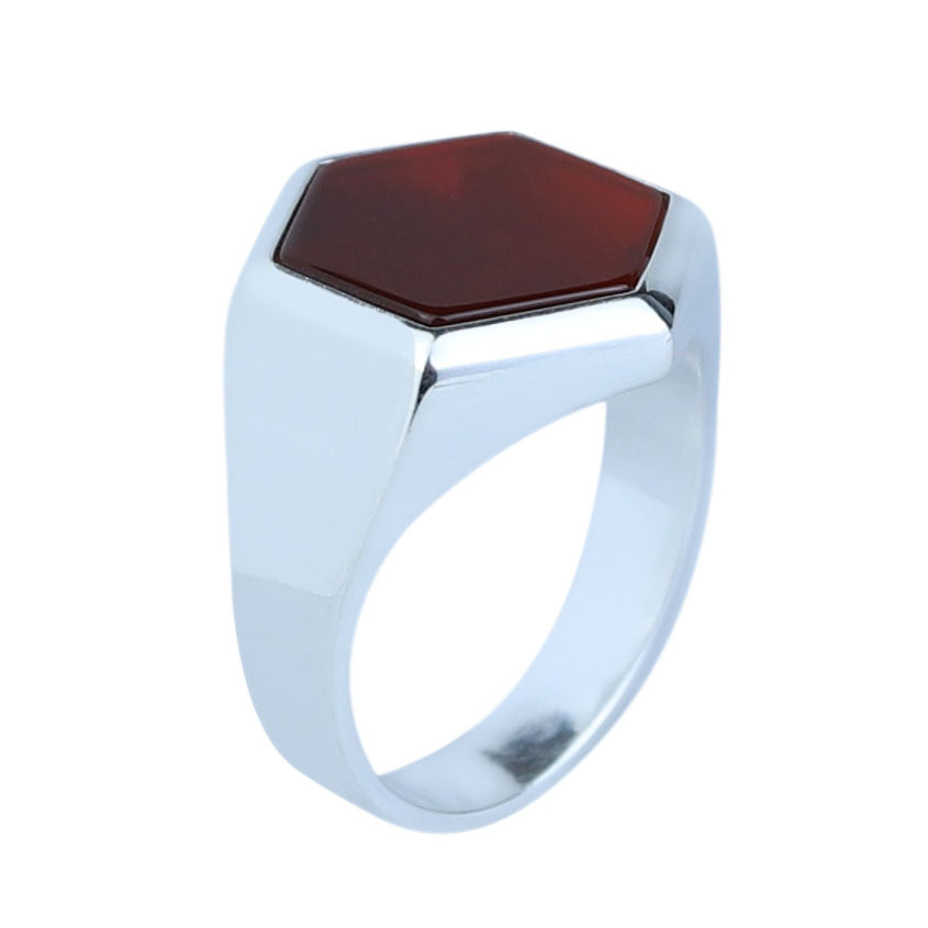 925 Silver Classic Red Agate Ring, Hexagon Red Carnelian Gemstone Ring, Men Signet Handmade Ring, 925k Sterling Silver, Gift For Men